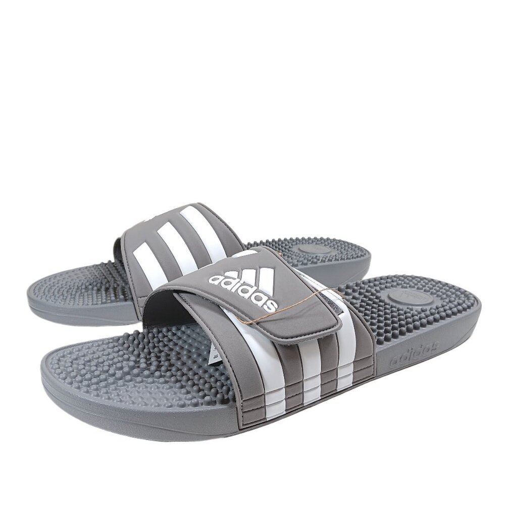 Adidas Adissage Slides Mens 18 Gray White Cloudfoam Casual Comfort Sandals New